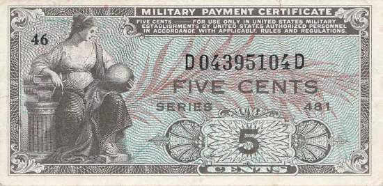 USA MPC Series 481 p.M22 5 Cents 1951 VF